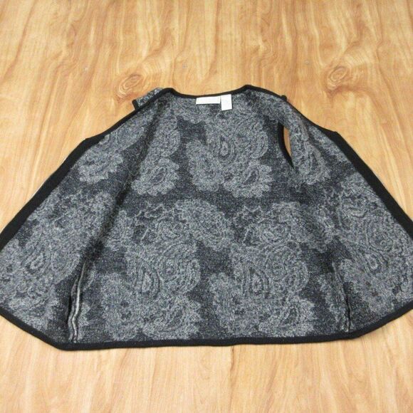 STUDIO WORKS Gray‎ White Wool Vest Jacket Womens Sz M Floral Paisley Full Zip Up - Picture 3 of 9